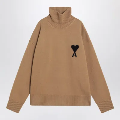 Ami Alexandre Mattiussi Ami Paris Camel Ami De Coeur Turtleneck Sweater
