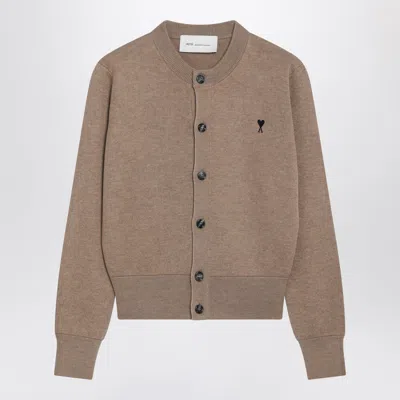 Ami Alexandre Mattiussi Ami Paris Camel Ami De Coeur Wool Cardigan In Neutral