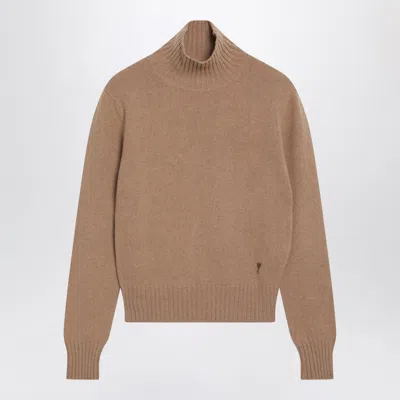 Ami Alexandre Mattiussi Ami Paris Camel Turtleneck Sweater In Cashmere And Wool In Brown