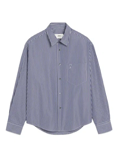 Ami Alexandre Mattiussi Ami Paris Camisa Blanca Azul Rayas In Blue