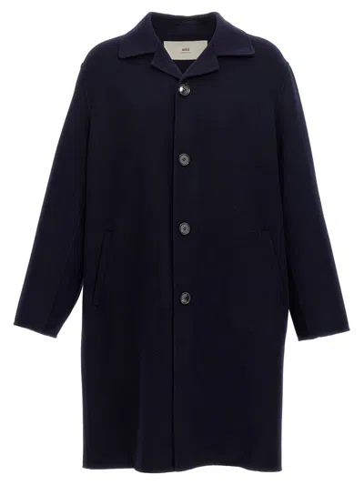 Ami Alexandre Mattiussi Wool-cashmere Blend Coats Featuring Drop Shoulder In Blue