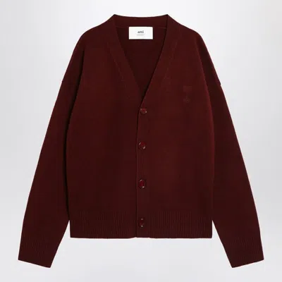 AMI ALEXANDRE MATTIUSSI AMI PARIS  CARDIGAN AMI DE COEUR CHERRY COLOR IN WOOL AND CASHMERE