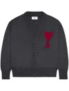 Ami Alexandre Mattiussi Heather Grey Wool Cardigan With Embroidered Logo In Gray