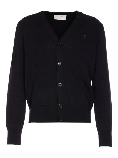 Ami Alexandre Mattiussi Ami Paris V-neck Cardigan With Heart Motif In Black