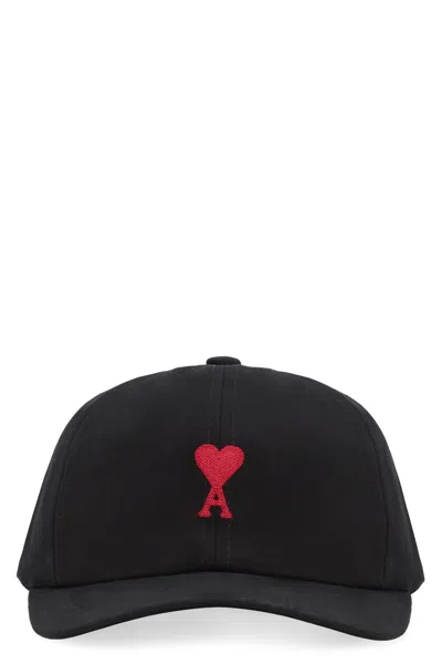 Ami Alexandre Mattiussi Ami Paris Casquette Broderie Ami De Coeur Rou In Black