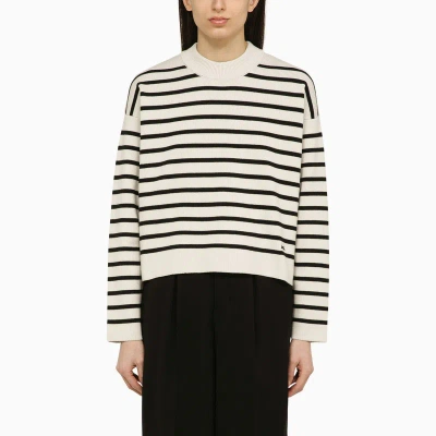 Ami Alexandre Mattiussi Ami Paris Chalk White/black Striped Cotton And Wool Jumper Women In Mixed Colours