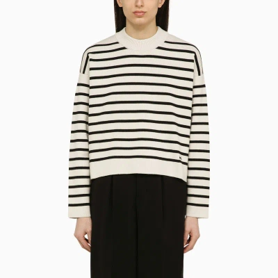 Ami Alexandre Mattiussi Ami Paris Chalk White/black Striped Cotton And Wool Jumper Women In Multicolor