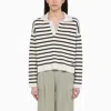 AMI ALEXANDRE MATTIUSSI CHALK WHITE/BLACK STRIPED SWEATER IN WOOL AND COTTON