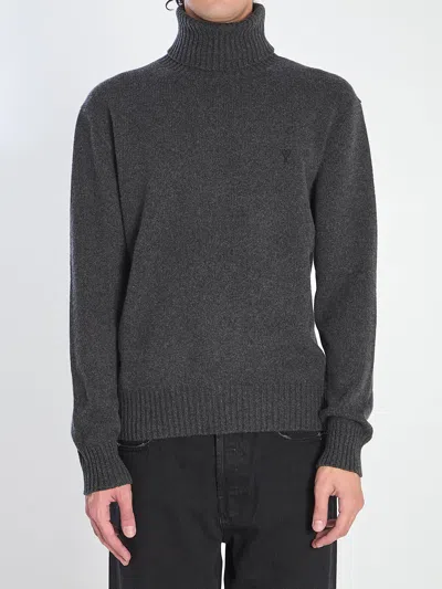 Ami Alexandre Mattiussi Ami Paris Charcoal Cashmere Blend Sweater In Gray