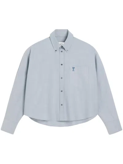 Ami Alexandre Mattiussi Ami Paris Chemise Cropped Oversize Col Button In Blue