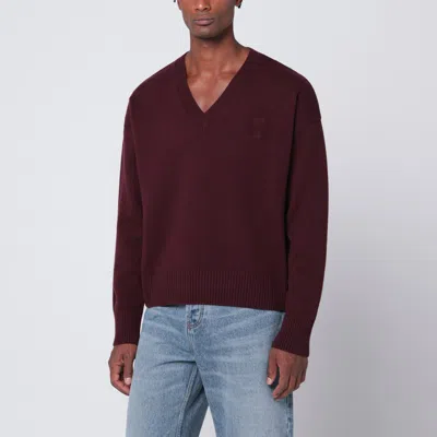 AMI ALEXANDRE MATTIUSSI CHERRY-COLOURED WOOL AND CASHMERE SWEATER AMI DE COEUR