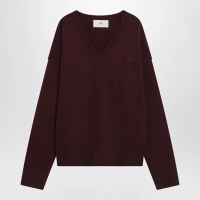 AMI ALEXANDRE MATTIUSSI AMI PARIS CHERRY COLOURED WOOL AND CASHMERE SWEATER AMI DE COEUR
