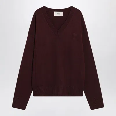 AMI ALEXANDRE MATTIUSSI AMI PARIS  CHERRY-COLOURED WOOL AND CASHMERE SWEATER AMI DE COEUR