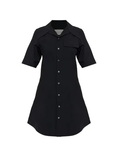 Ami Alexandre Mattiussi Ami Paris Classic Collar Button-up Short Sleeve Mini Dress With Patch Pocket In Black