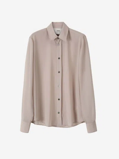 Ami Alexandre Mattiussi Ami Paris Classic Crepe Blouse In Brown