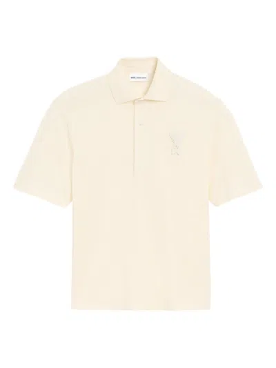 Ami Alexandre Mattiussi Ami Paris Classic Polo Shirt With Embroidered Applique In Neutral
