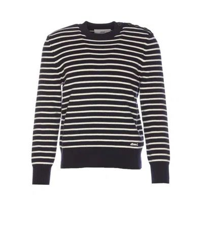 Ami Alexandre Mattiussi Ami Paris Classic Sailor Crew Neck Sweater In Navybluwht