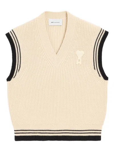 Ami Alexandre Mattiussi Ami Paris Classic Wool Blend Sweater In Neutral