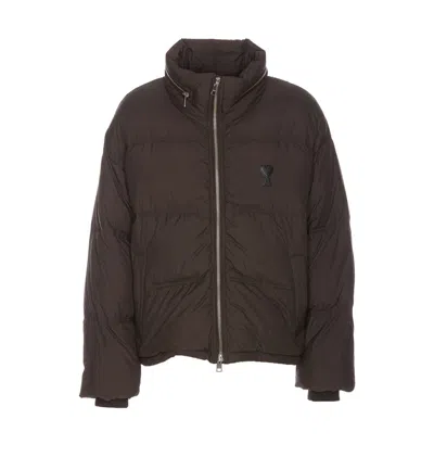 Ami Alexandre Mattiussi Ami De Coeur Logo Puffer Jacket In Brown