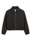 Ami Alexandre Mattiussi Cropped Black Bomber Jacket With Classic Collar And Logo Detail In Green