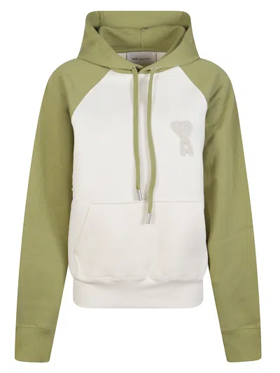 Ami Alexandre Mattiussi Ami Paris Colour-block Logo-appliqué Hoodie In Green