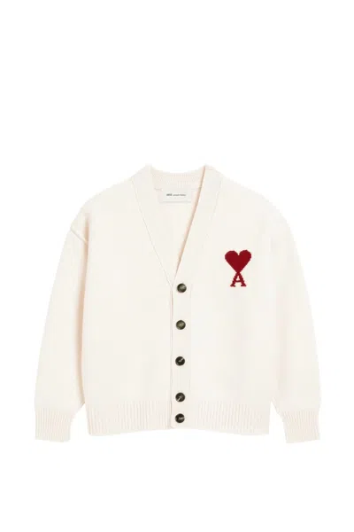 Ami Alexandre Mattiussi Ami Paris Contrasted Ami De Coeur Cardigan In Neutral