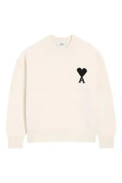 Ami Alexandre Mattiussi Ami Paris Contrasted Ami De Coeur Sweater In Neutral