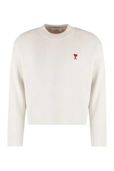 Ami Alexandre Mattiussi Cotton Blend Crew-neck Sweater In Ecru