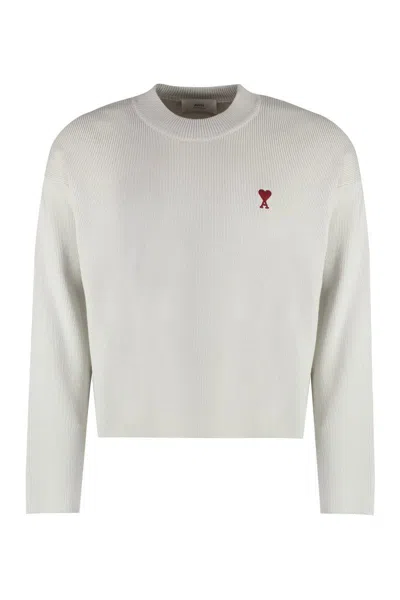 Ami Alexandre Mattiussi Cotton Blend Crew-neck Sweater In Ecru