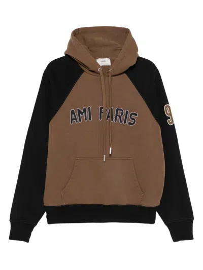 Ami Alexandre Mattiussi Ami Paris Cotton Colorblock Hoodie In Brown