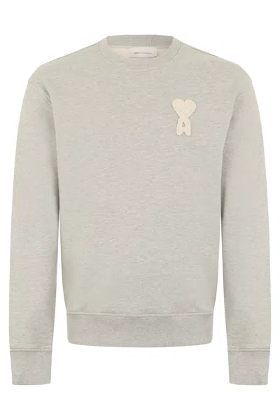 Ami Alexandre Mattiussi Ami Paris Cotton Crewneck Sweatshirt With Embroidered Chest Detail In Neutral