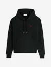 Ami Alexandre Mattiussi Ami Black Cotton Hoodie With Embroidered Logo And Functional Pockets In Black