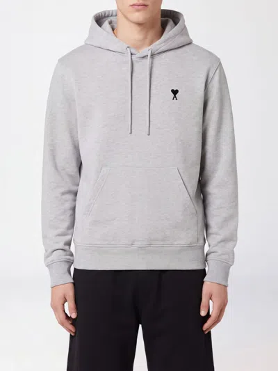 Ami Alexandre Mattiussi Ami Paris Cotton Hoodie With Contrasting Embroidered Logo In Gray