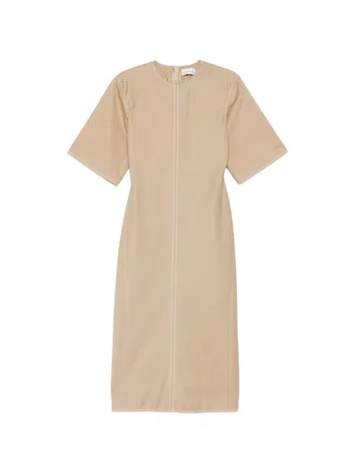 Ami Alexandre Mattiussi Ami Paris Cotton Long Fitted Dress In Neutral