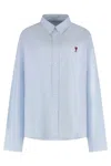 Ami Alexandre Mattiussi Long Sleeve Poplin Shirt With Rounded Hem In Blue