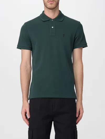 Ami Alexandre Mattiussi Ami Paris Cotton Short-sleeved Polo Shirt With Embroidered Logo In Green