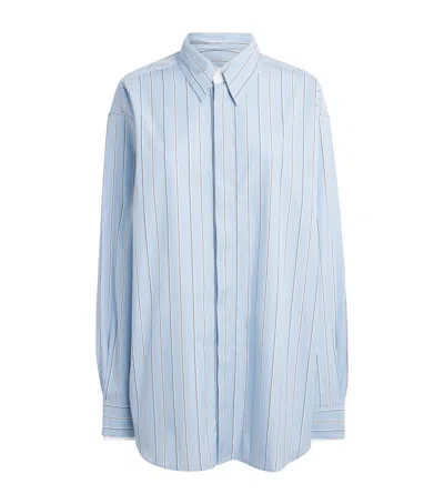 Ami Alexandre Mattiussi Ami Paris Cotton Stripe Removable Collar Shirt In Blue
