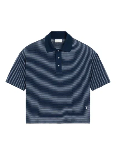Ami Alexandre Mattiussi Ami Paris Cotton Striped Ami De Coeur Polo In Blue