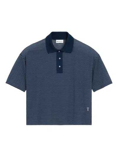 Ami Alexandre Mattiussi Ami Paris Cotton Striped Fit Polo Adc In Blue