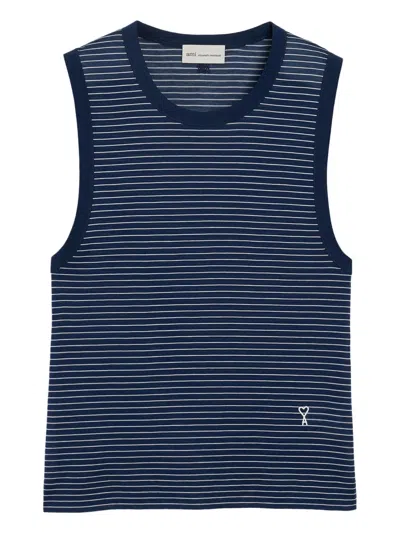 Ami Alexandre Mattiussi Ami Paris Cotton Striped Tank Top Adc In Blue