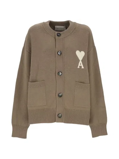 Ami Alexandre Mattiussi Ami Paris Crewneck Cardigan In Brown