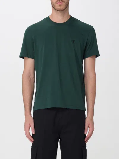 Ami Alexandre Mattiussi Ami Paris Crewneck Cotton T-shirt With Embroidered Ami De Coeur Logo And Dropped Shoulders In Green