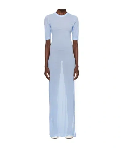 Ami Alexandre Mattiussi Ami Paris Crewneck Fine-knitted Sheer Maxi Dress In Blue