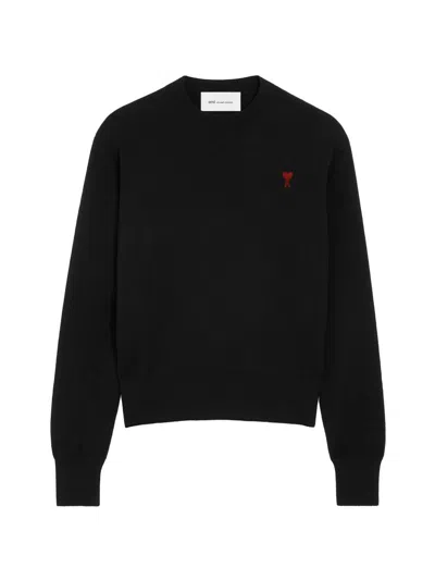Ami Alexandre Mattiussi Ami Paris Crewneck Sweater Embroidered Ami De Coeur In Black