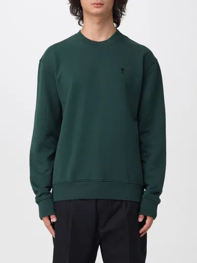 Ami Alexandre Mattiussi Ami Paris Crewneck Sweatshirt In Cotton With Embroidered Ami De Coeur Logo In Bottle Green