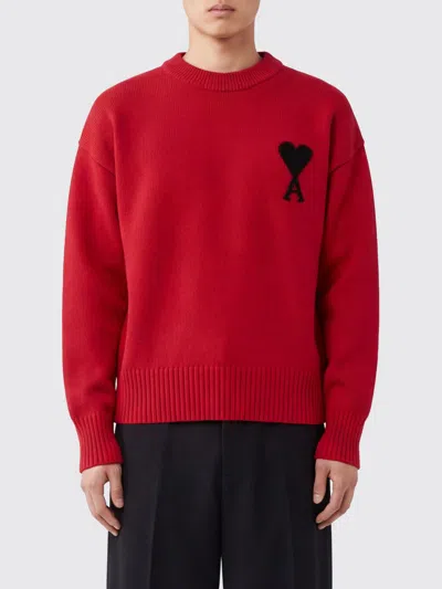 Ami Alexandre Mattiussi Ami Paris Crew-neck Wool Jumper With Contrast Logo In Red