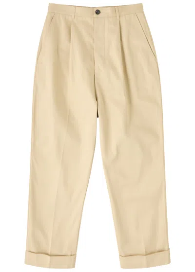 Ami Alexandre Mattiussi Ami Paris Cropped Tapered-leg Cotton Chinos In Beige
