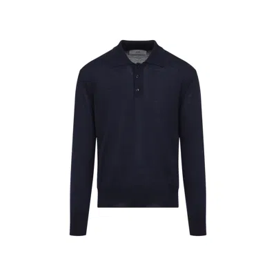 Ami Alexandre Mattiussi Ami Paris Dark Blue Wool Blend Polo Shirt