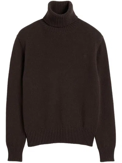 Ami Alexandre Mattiussi Ami De Coeur Cashmere-wool Blend Jumper In Dark Coffee