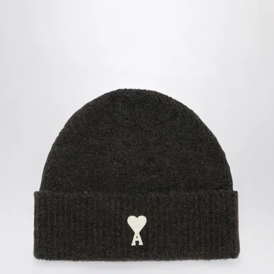 Ami Alexandre Mattiussi Ami Paris  Dark Grey Ami De Coeur Alpaca Hat In Black